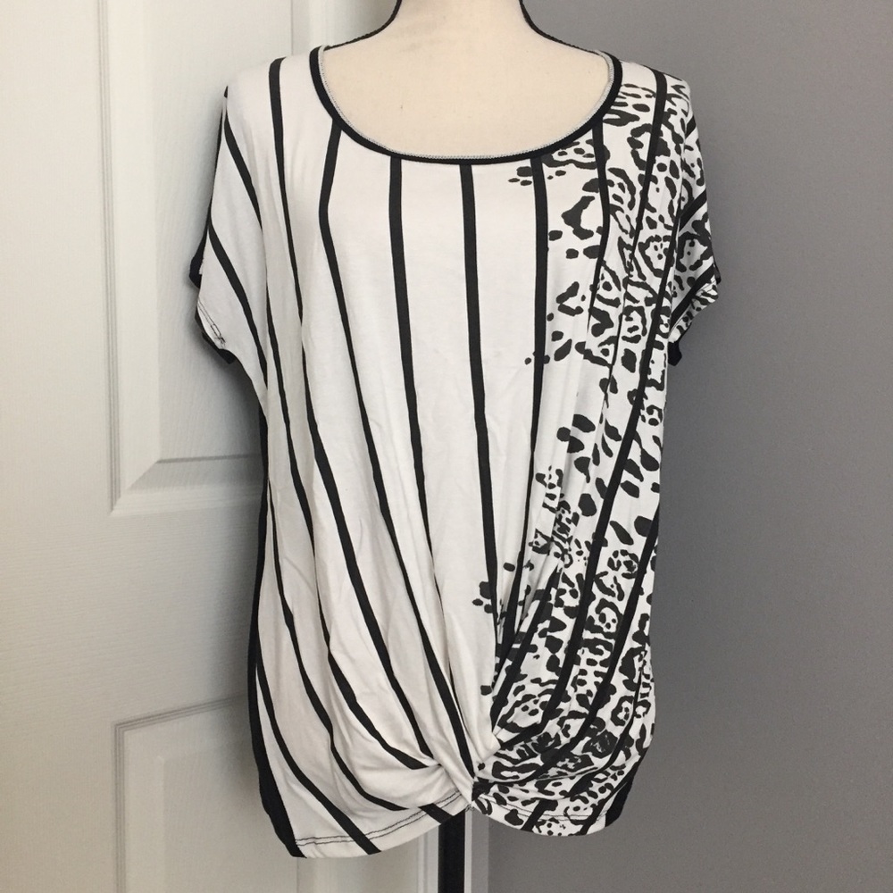 VANILLA SUGAR Striped/Animal Print Batwing Top